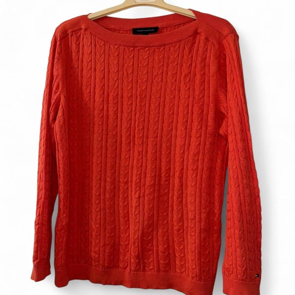 Salmon‎ Pink/ Coral cable knit sweater Size Large